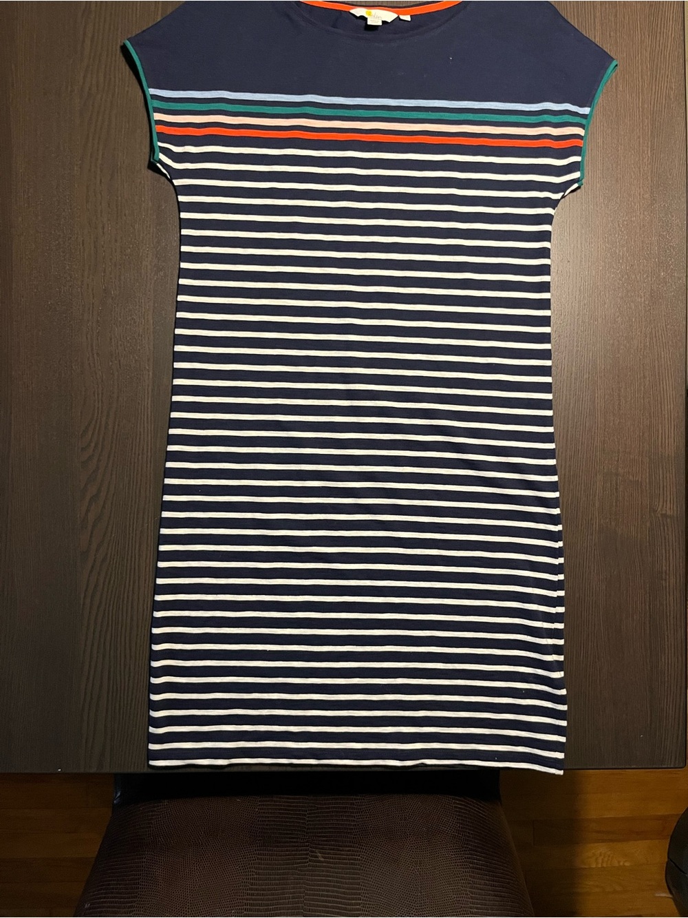 Boden Paulina Dress US 4 Navy Stripe Multicolor 100% Cotton T Shirt Midi